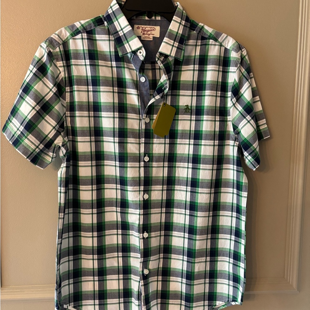 Original Penguin Green and Blue Casual Button Down Shirt-NWT, Medium